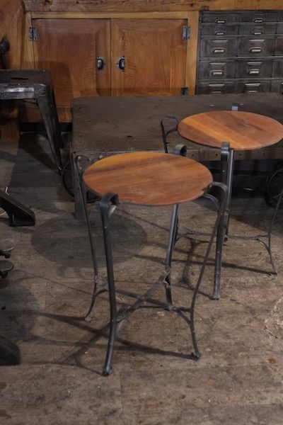 petite sellette industrielle metal et bois ronde